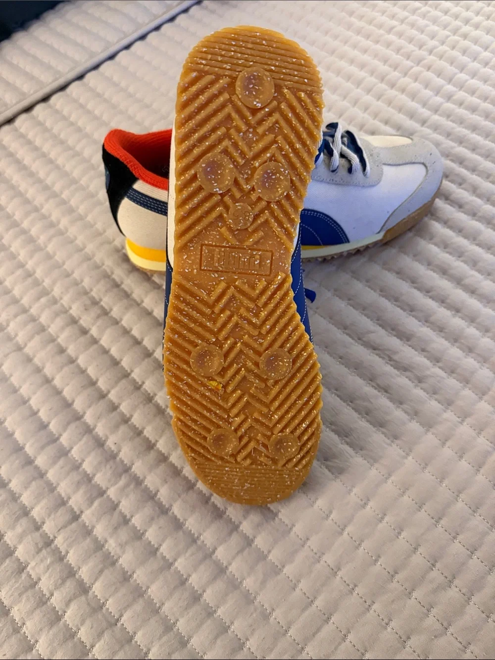 Puma Roma cream/blue/orange suede sneakers
